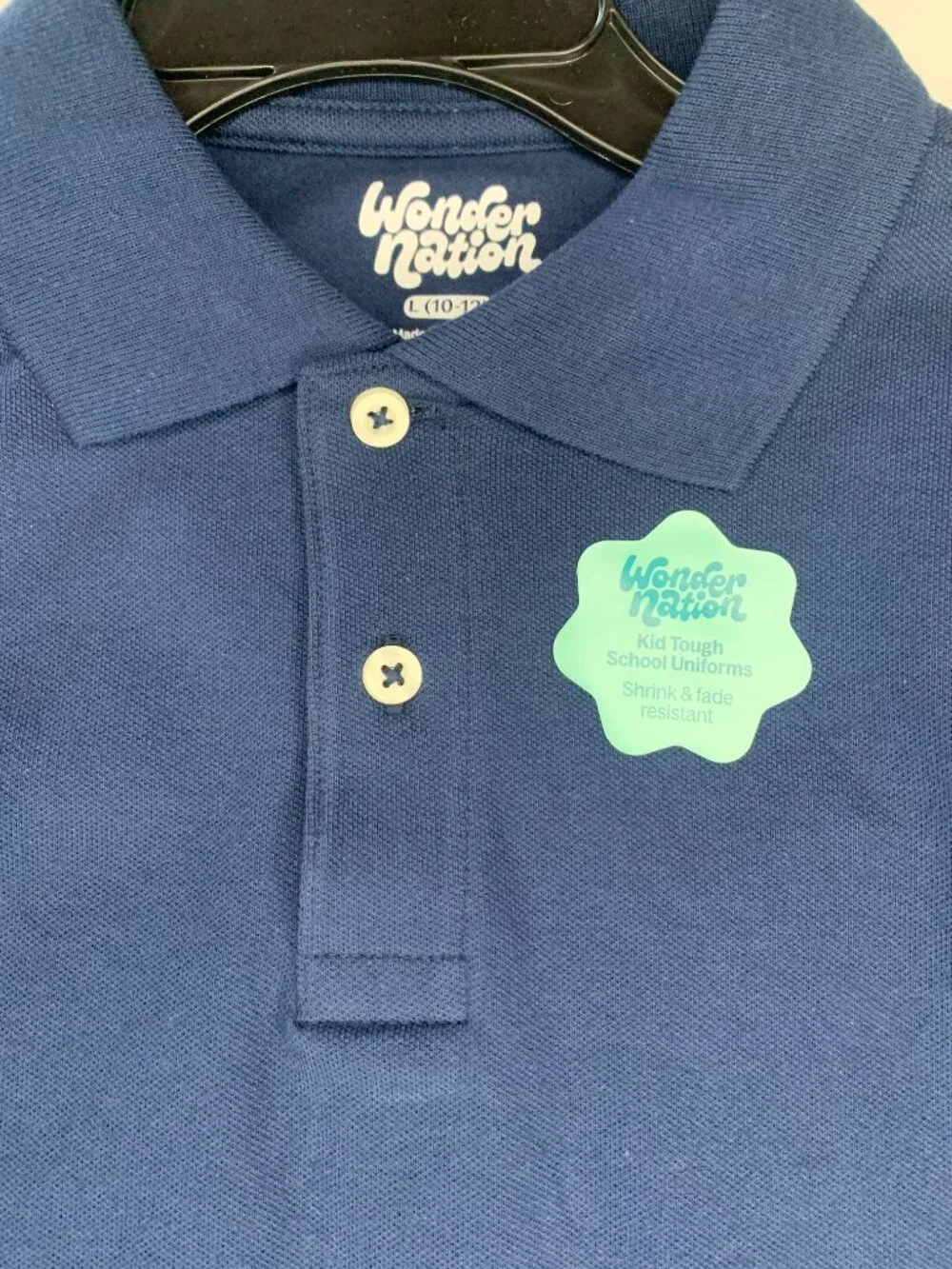 New Wonder Nation Boys School Uniform Polo Shirt, Blue Cove, Size Large (10-12)